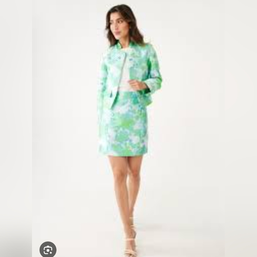 Abbey Glass Onassis Jacket Blazer Green Abstract Brocade